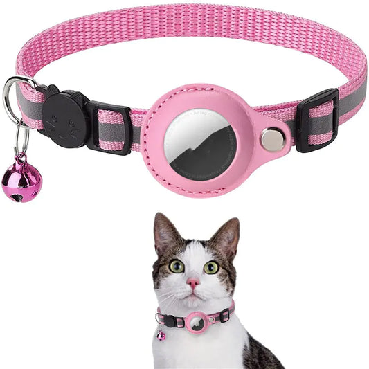 Reflective Pet Collar with Bell and Airtag Holder