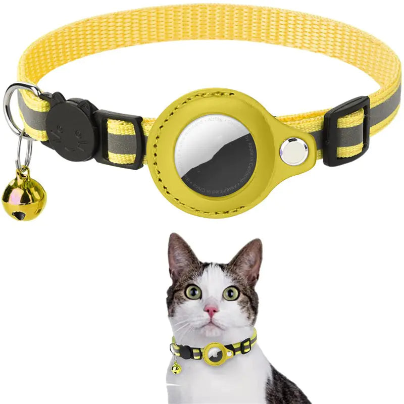 Reflective Pet Collar with Bell and Airtag Holder