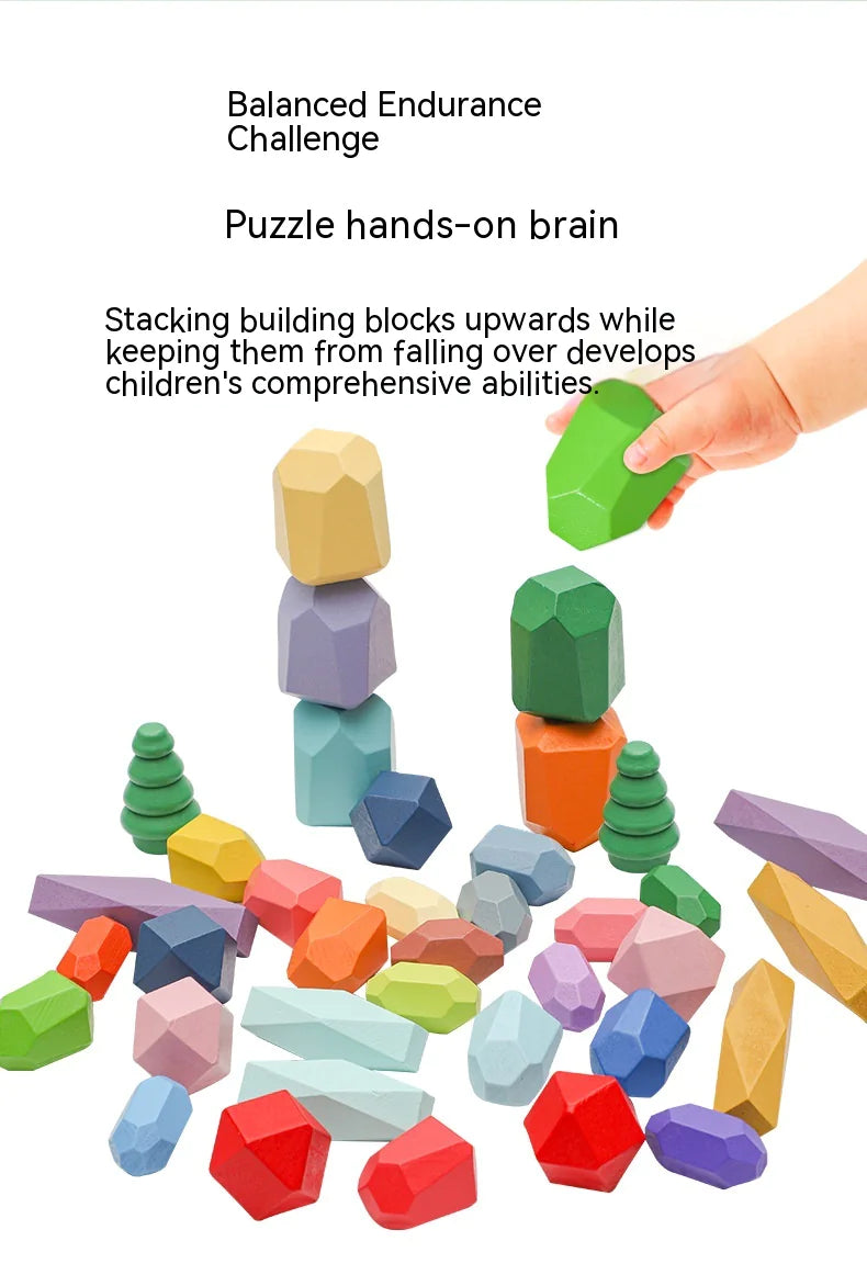 Montessori Blocos de Pedra em Madeira – Brinquedo de Equilíbrio e Construção