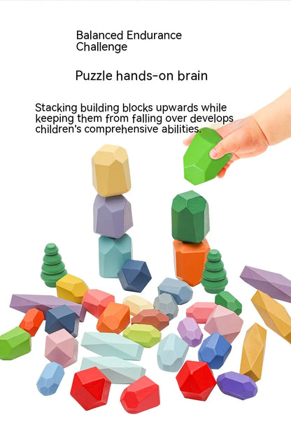 Montessori Blocos de Pedra em Madeira – Brinquedo de Equilíbrio e Construção