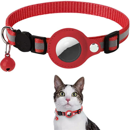 Reflective Pet Collar with Bell and Airtag Holder