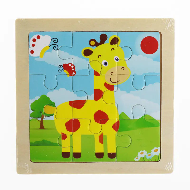 Puzzle Montessori 3D de Animais em Madeira – 9 Peças