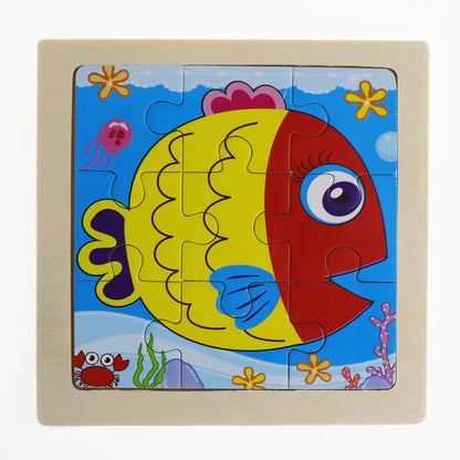 Puzzle Montessori 3D de Animais em Madeira – 9 Peças