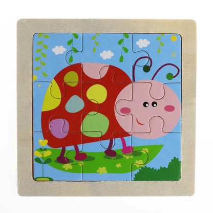Puzzle Montessori 3D de Animais em Madeira – 9 Peças