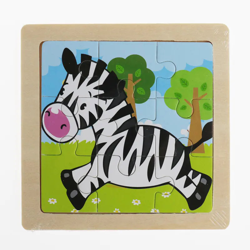 Puzzle Montessori 3D de Animais em Madeira – 9 Peças
