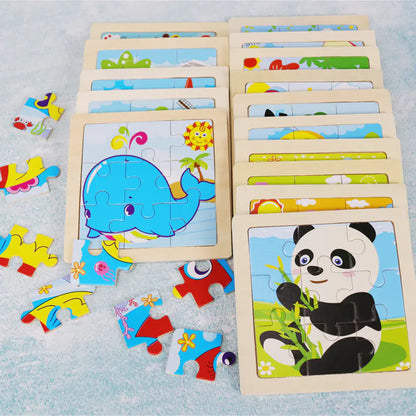 Puzzle Montessori 3D de Animais em Madeira – 9 Peças