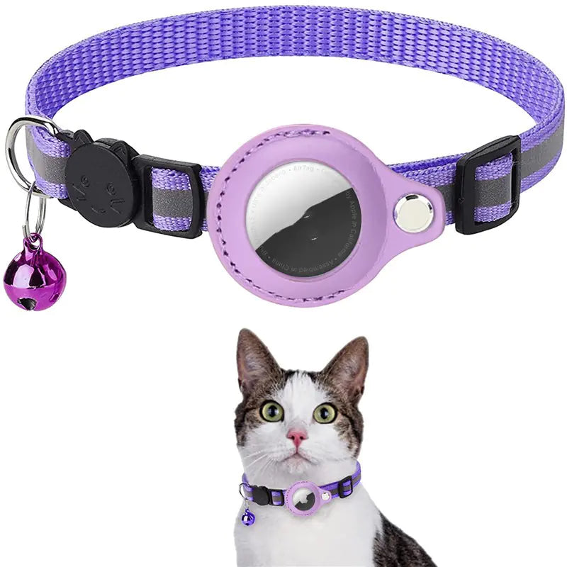 Reflective Pet Collar with Bell and Airtag Holder