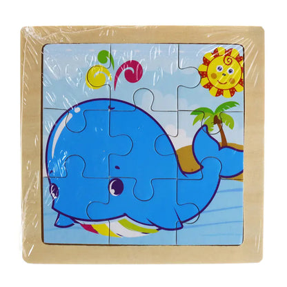 Puzzle Montessori 3D de Animais em Madeira – 9 Peças