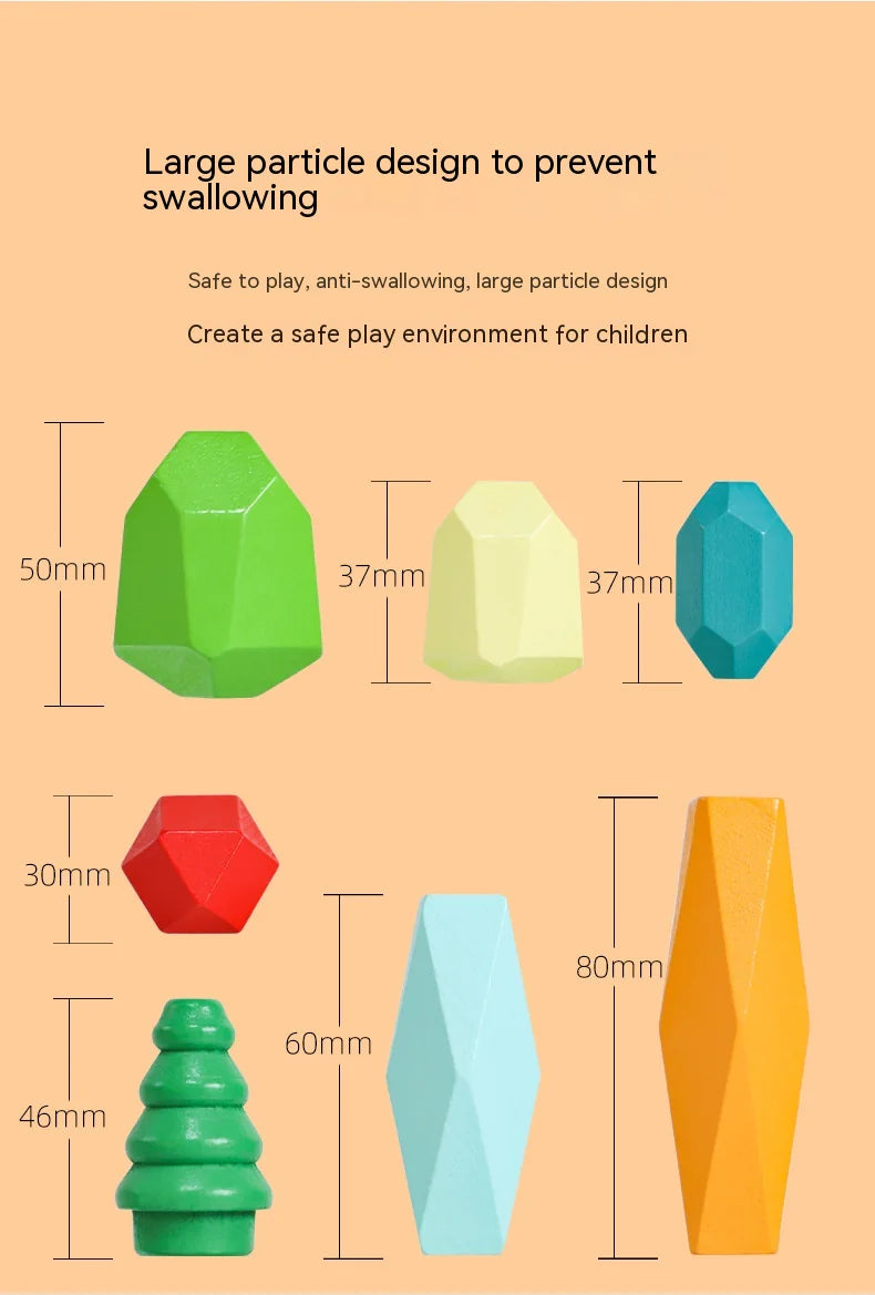 Montessori Blocos de Pedra em Madeira – Brinquedo de Equilíbrio e Construção