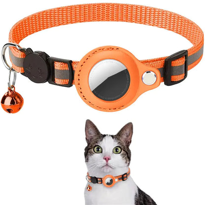 Reflective Pet Collar with Bell and Airtag Holder